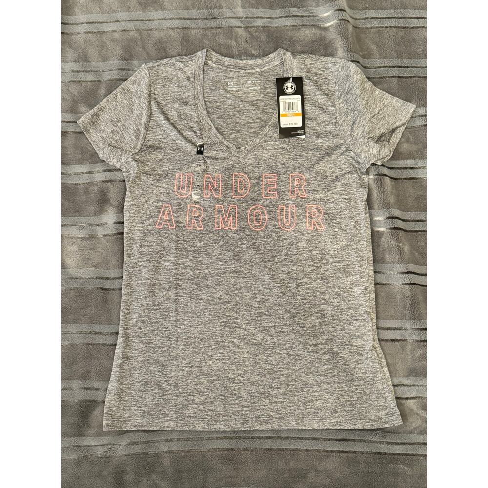 NWT Under Armour Women's Tech Graphic Twist Short Sleeve V-Neck SMALL